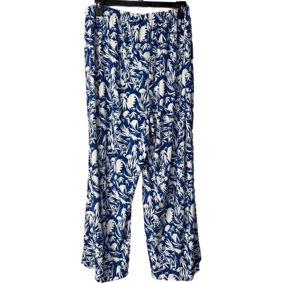 Melissa Paige - Tropical Leaf Pants - Blue & White Lightweight Cotton - Size 2X - Picture 2 of 9